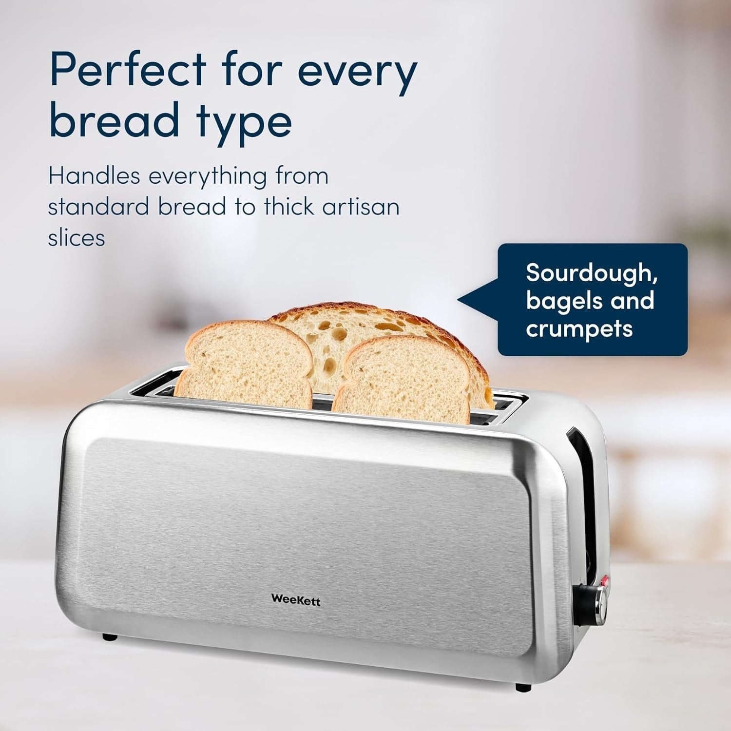 4 Slice Long Slot Toaster Stainless Steel Wide Slot Adjustable Browning