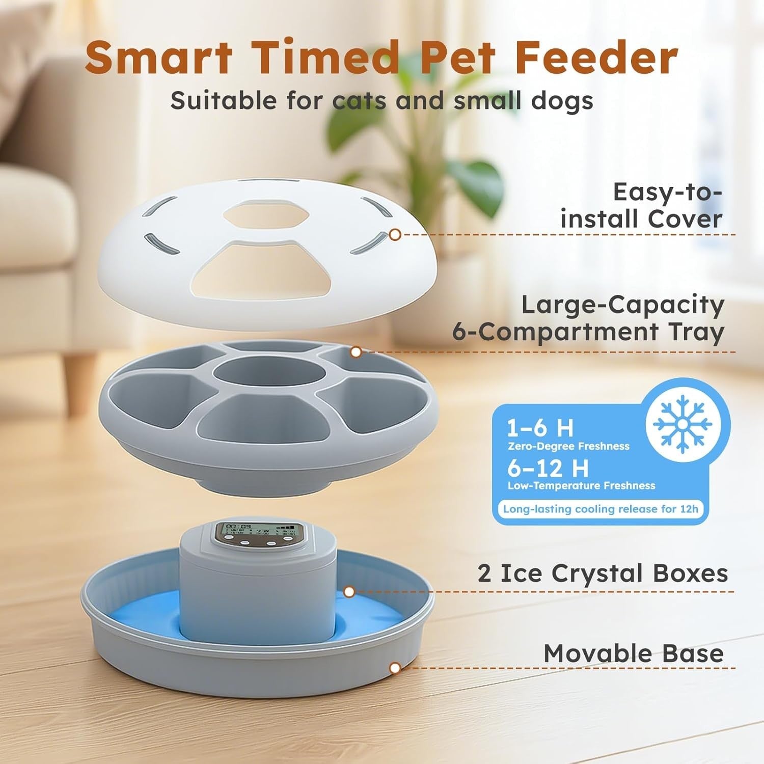 Automatic Wet Food Pet Feeder Timer 6 Meal Refrigerated Cat Dog Bowl