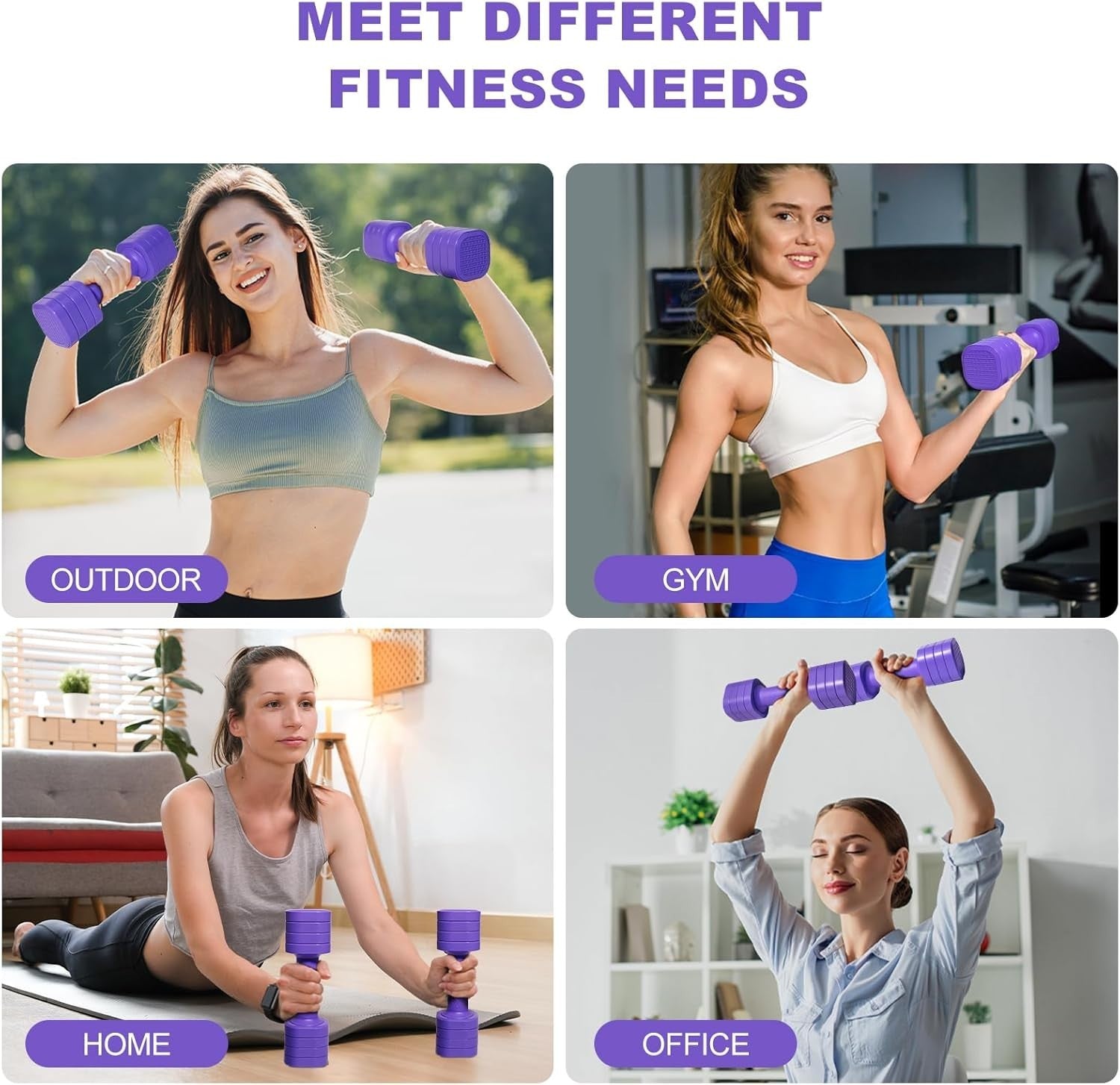 4-in-1 Adjustable Hand Weight Set Non Roll Dumbbells Home Gym Purple