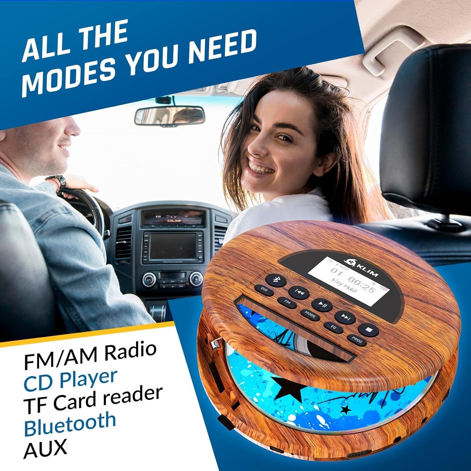 Portable CD Player Bluetooth FM Radio TF Card Rechargeable w Headphones