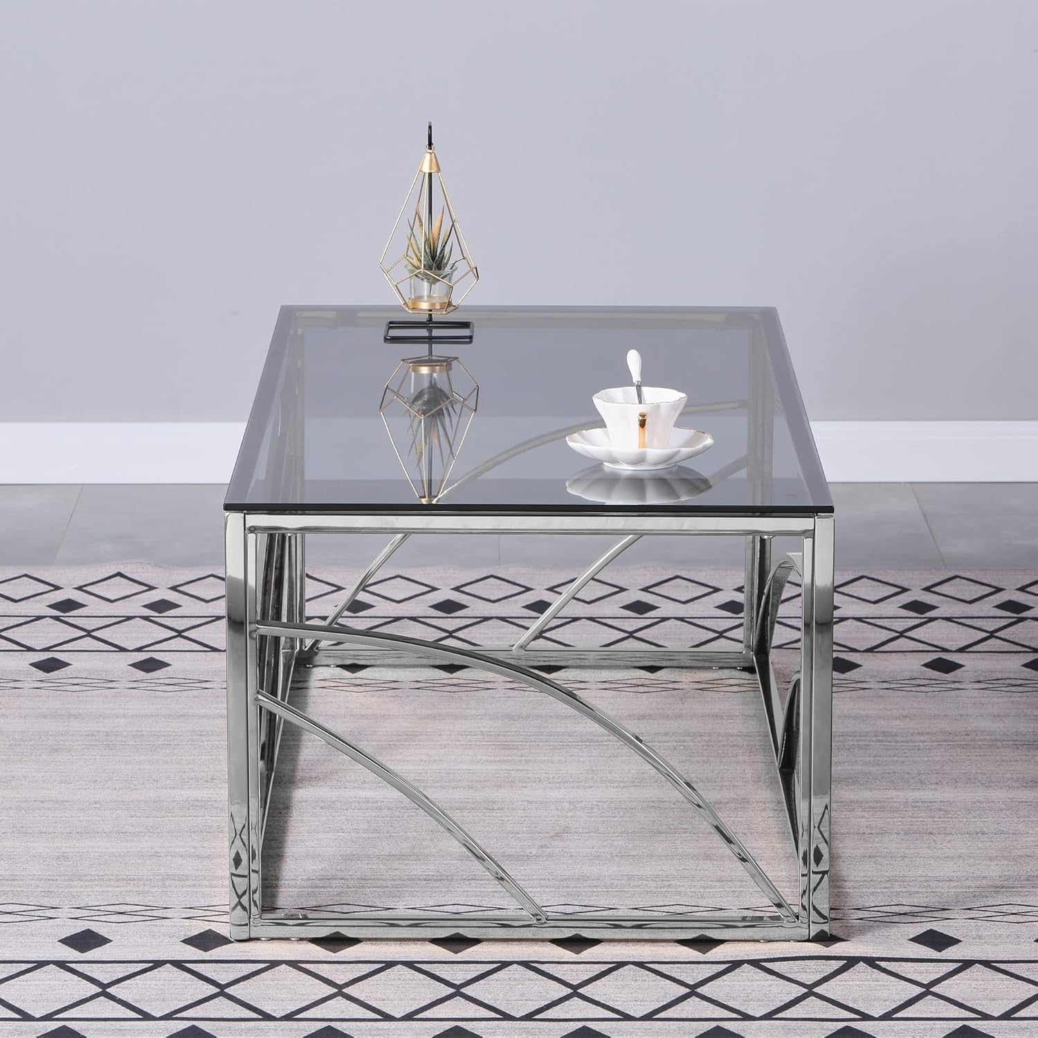 Modern Chrome Glass Coffee Table 120cm – Stylish Rectangle Centerpiece for Livin
