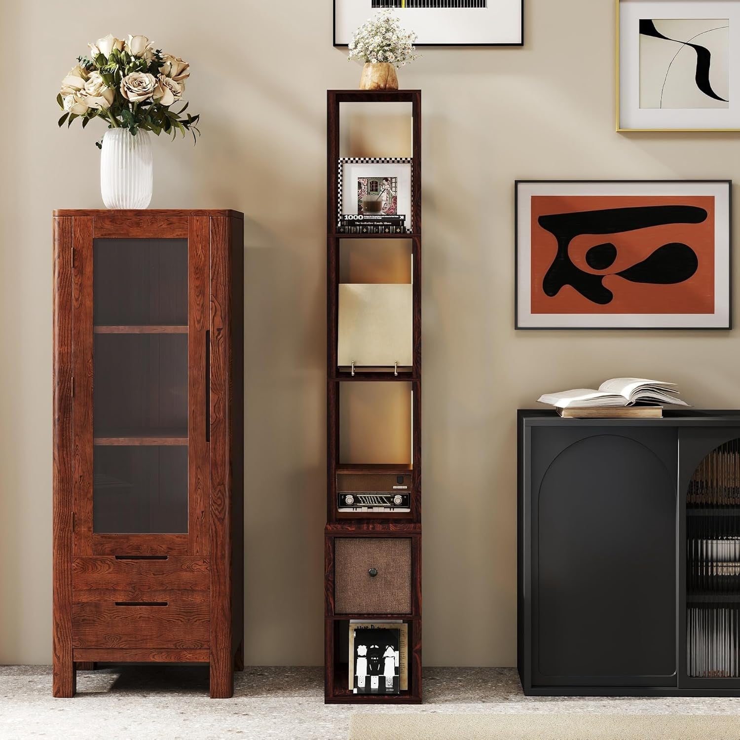 Floor Lamp with Shelves LED Column Storage Standing Lamp Adjustable Light