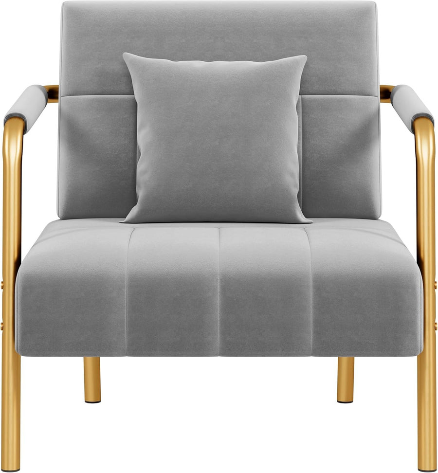 Velvet Accent Tub Chair Gold Legs Armchair w/ Cushion
