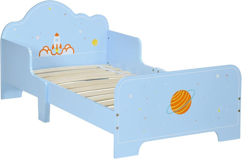 Kids Toddler Bed with Safety Rails Wooden Low Frame Boys Girls Bedroom Blue