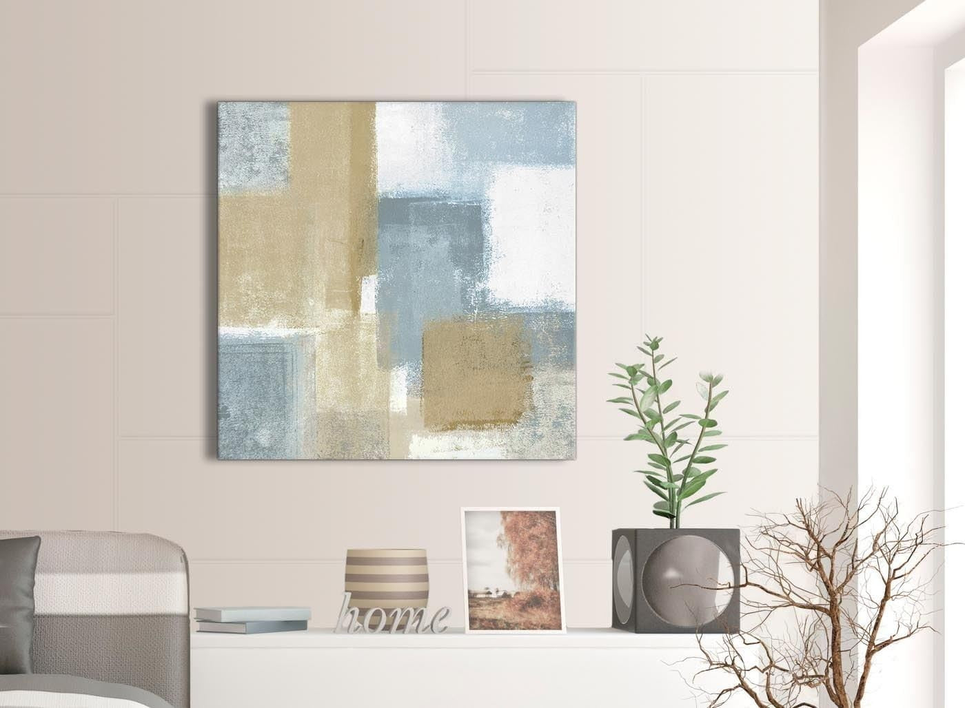 Large Abstract Blue Beige Canvas Wall Art 79cm Framed