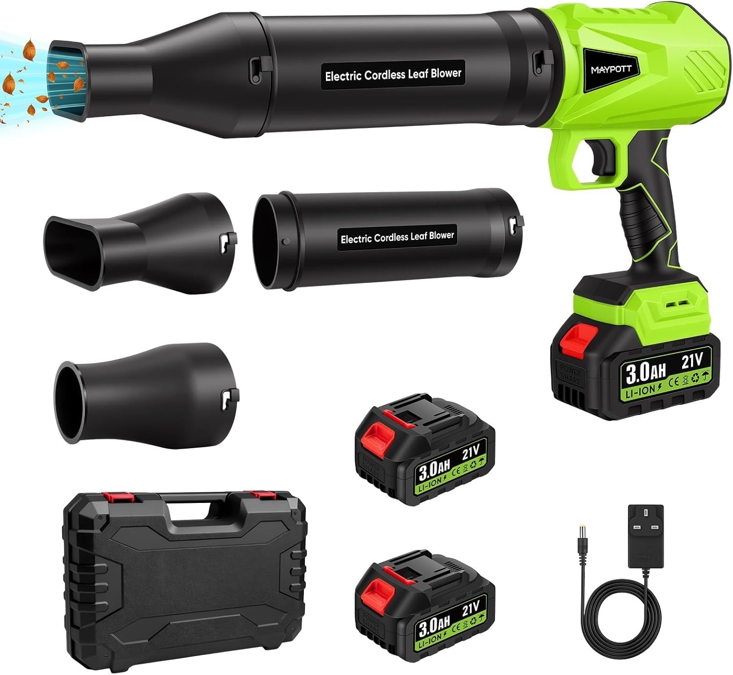 Cordless Leaf Blower Vacuum 21V Handheld Garden Cleaner 2 Batteries