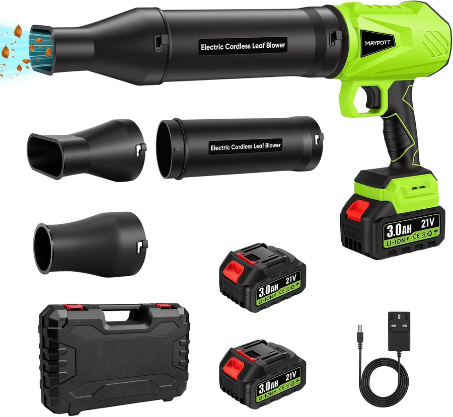 Cordless Leaf Blower Vacuum 21V Handheld Garden Cleaner 2 Batteries