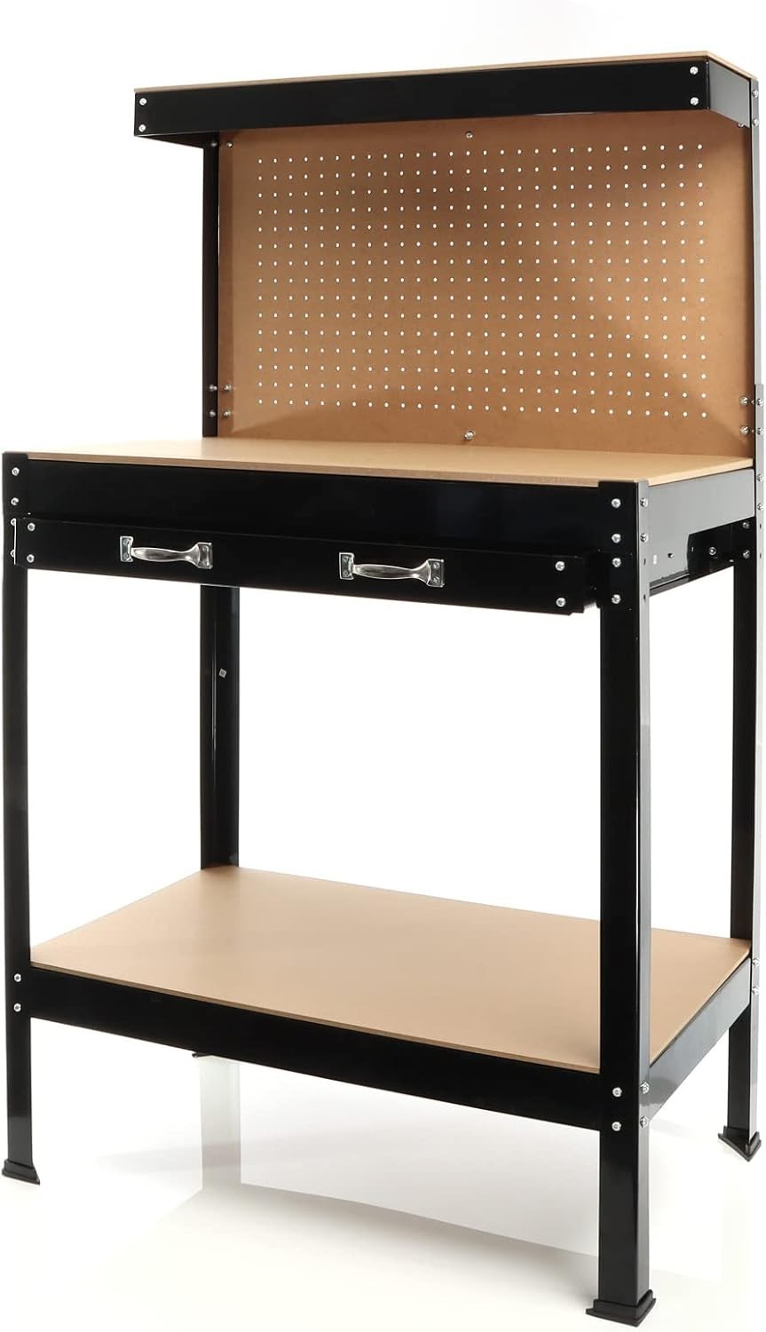 Workbench with Drawer Pegboard Shelf 800x500x1400mm Garage Tool Station