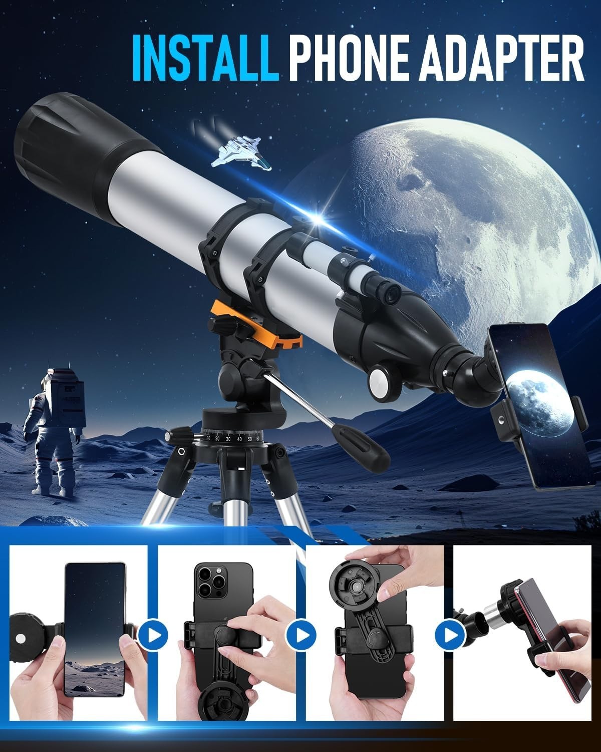 90mm Aperture 900mm Refractor Telescope for Kids & Adults with Tripod