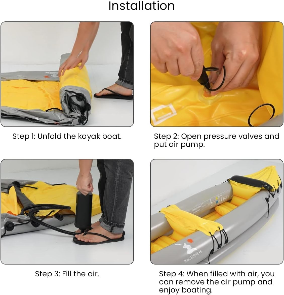 2 Person Inflatable Kayak Set w/ Oars Pump Seats Yellow Black