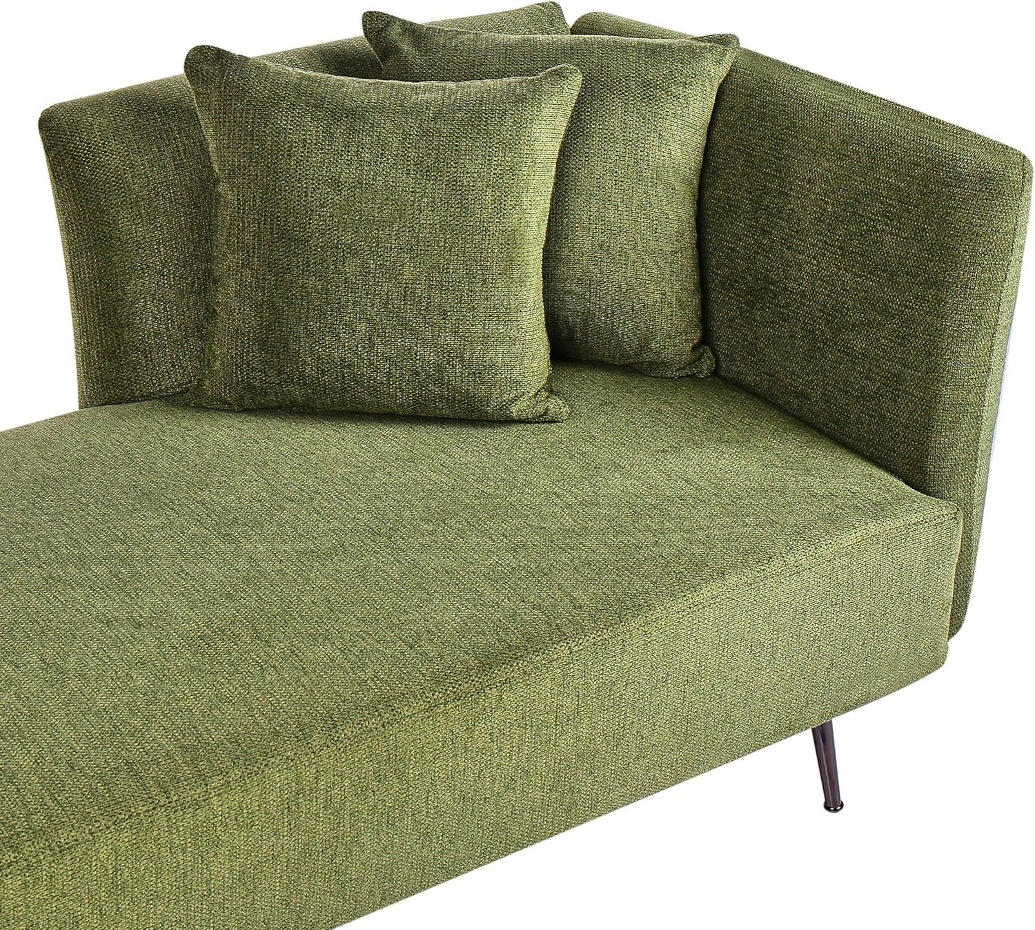 Green Chaise Lounge Sofa Modern | Cushions, Metal Legs, Compact & Comfy