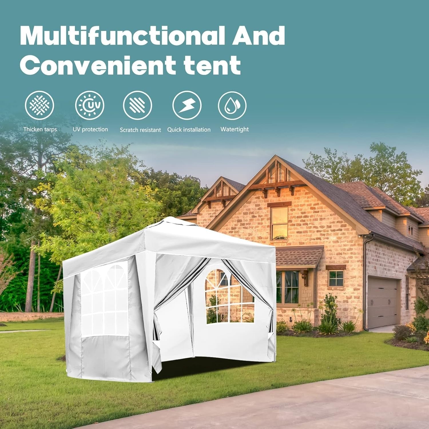 3x3M White Pop Up Gazebo With Removable Sides Waterproof Outdoor Tent