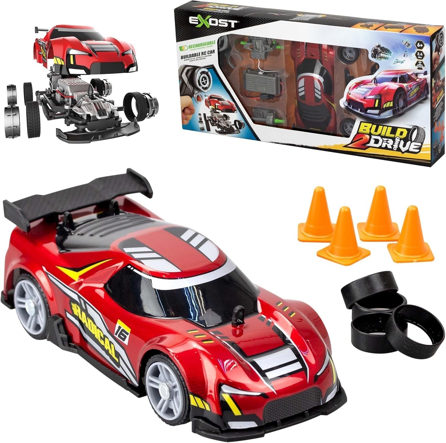 Build 2 Drive Radical Racer RC Car for Kids 6+, 8KM/H 2.4GHz Remote Control Car