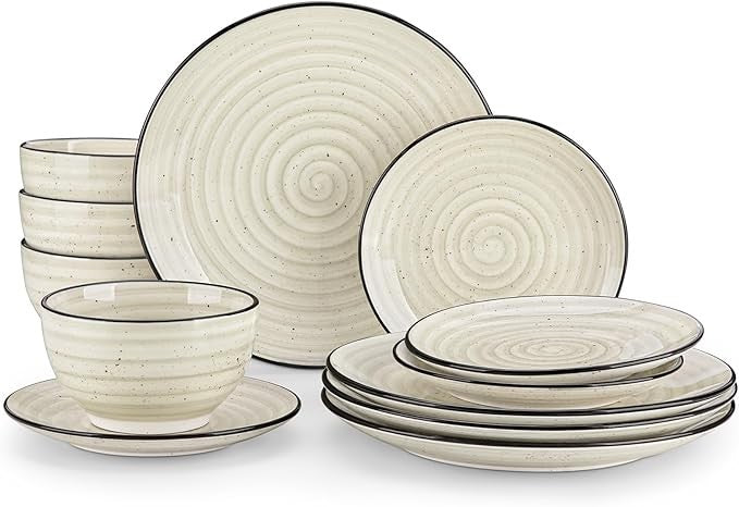 12 Piece Dinner Set for 4 Hand Painted Plates Bowls Ceramic Tableware