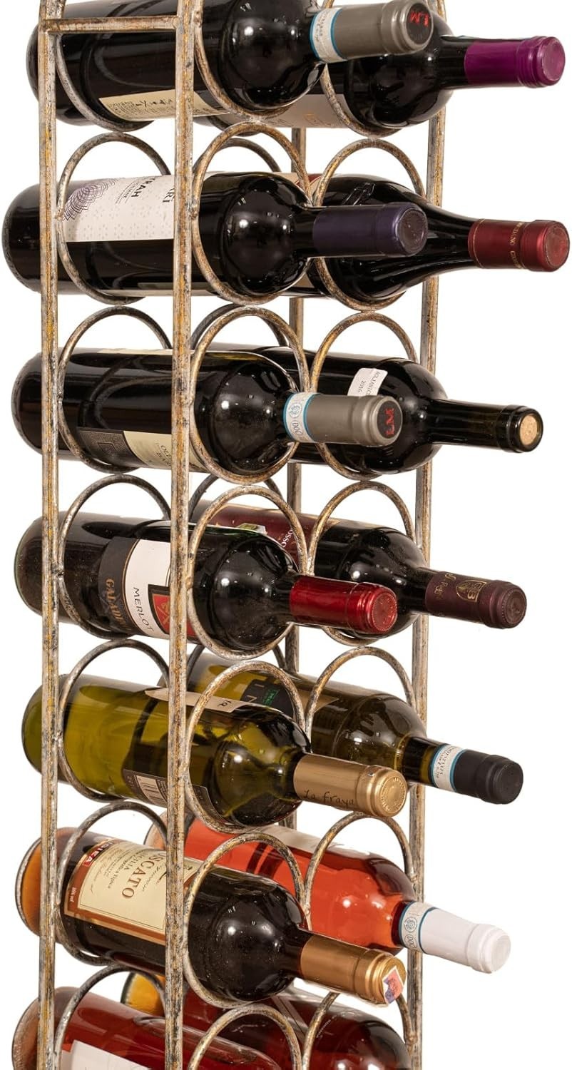 16 Bottle Floor Wine Rack Metal Freestanding Tall Storage Holder Antique White