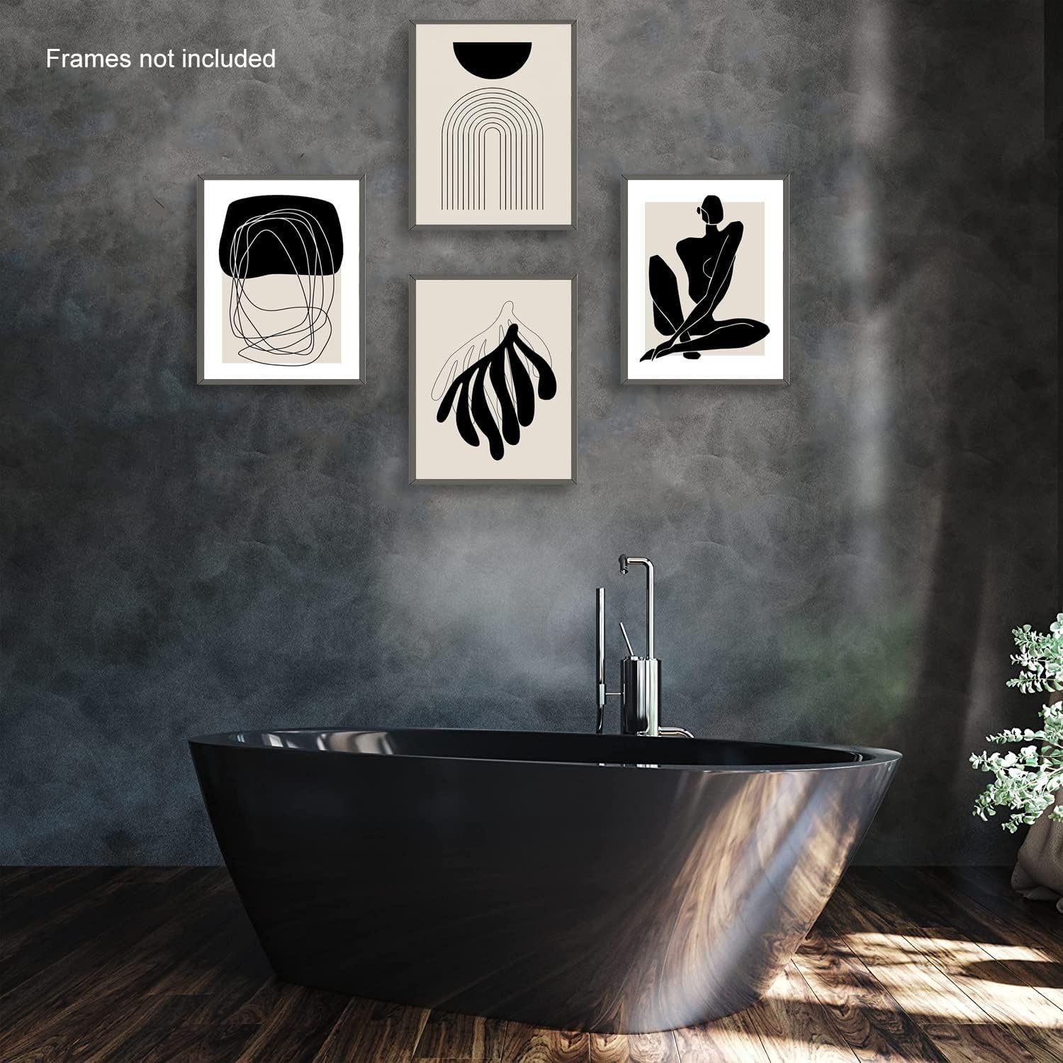 Boho Wall Art Set of 6 Black White 8x10 Abstract Prints