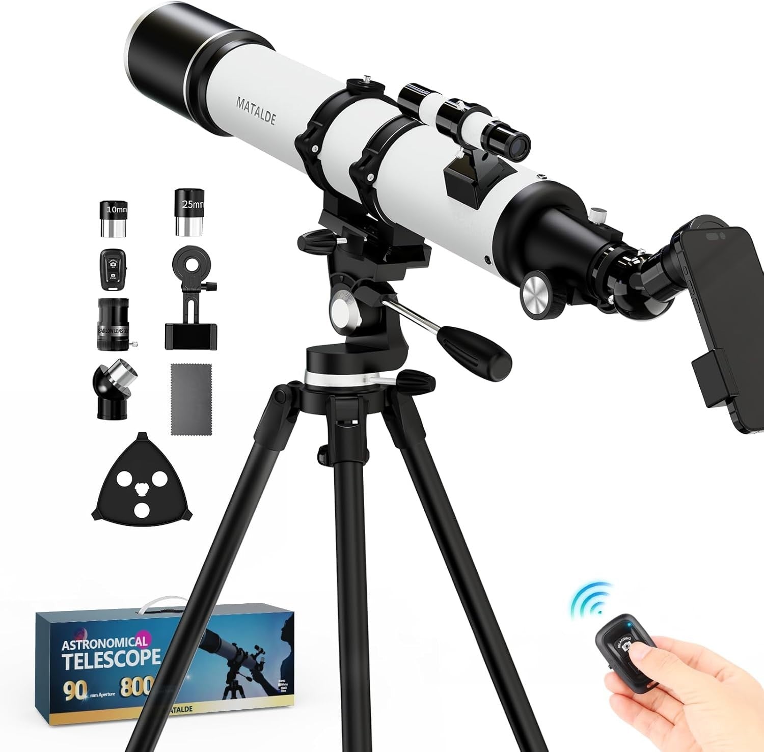 Advanced Telescope 90mm Refractor 32X-240X Astronomy Kit White Tripod