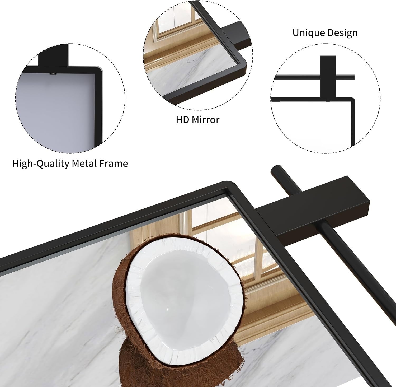 Modern Black Wall Mirror w/ Shelf 72x50cm – Bathroom Vanity, Entryway