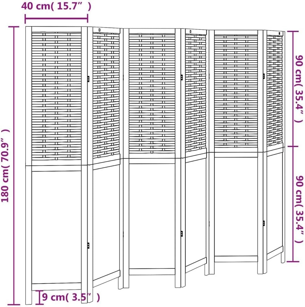 White 6 Panel Folding Room Divider Screen – Solid Wood & Bamboo Privacy Partitio