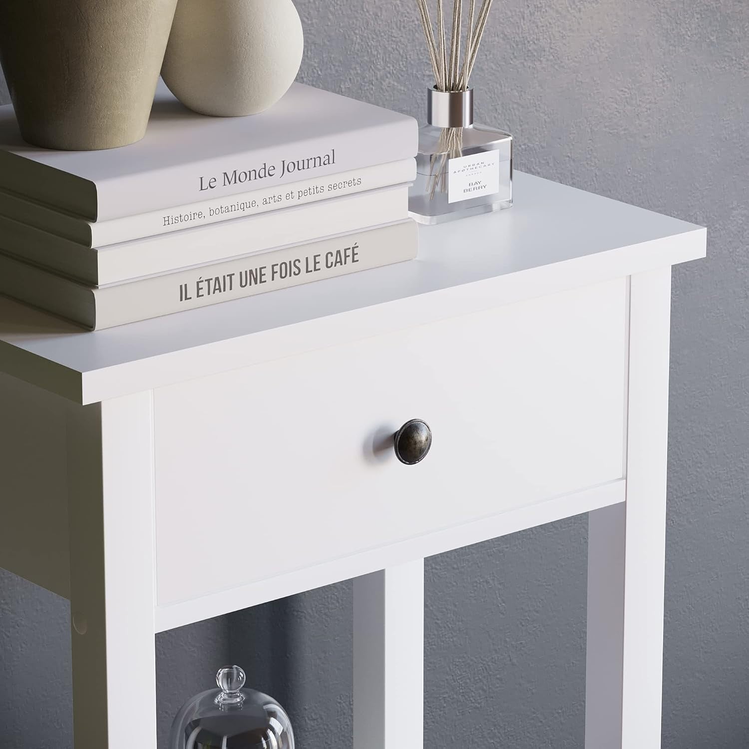 White Console Table with Drawer & Undershelf – Space-Saving Hallway Storage