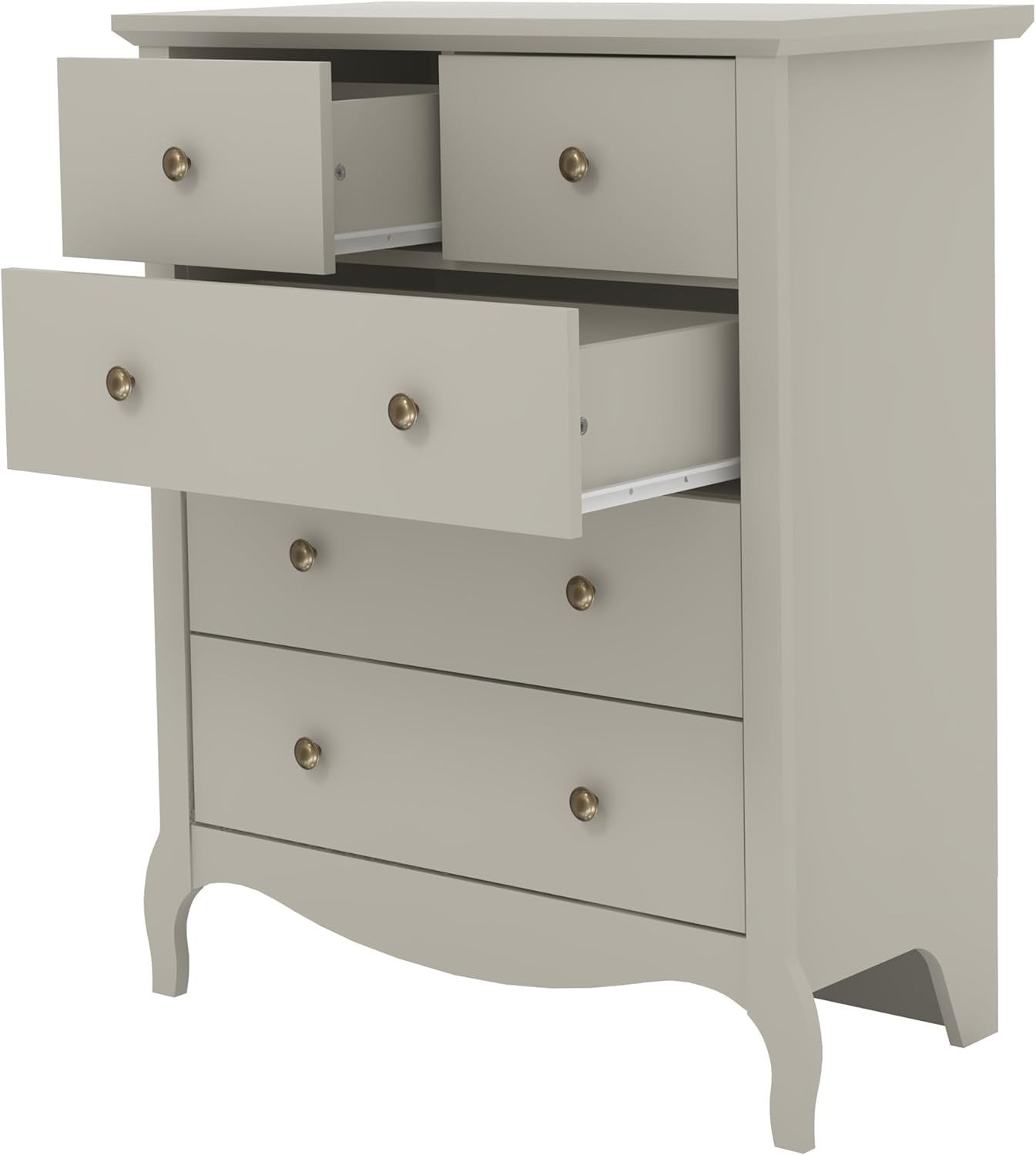 Grey 5 Drawer Chest Storage Cabinet for Bedroom Hallway Entryway