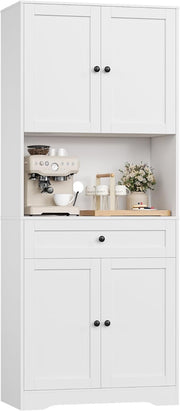 White 180cm Tall Kitchen Cupboard 4-Door Pantry 1-Drawer Countertop