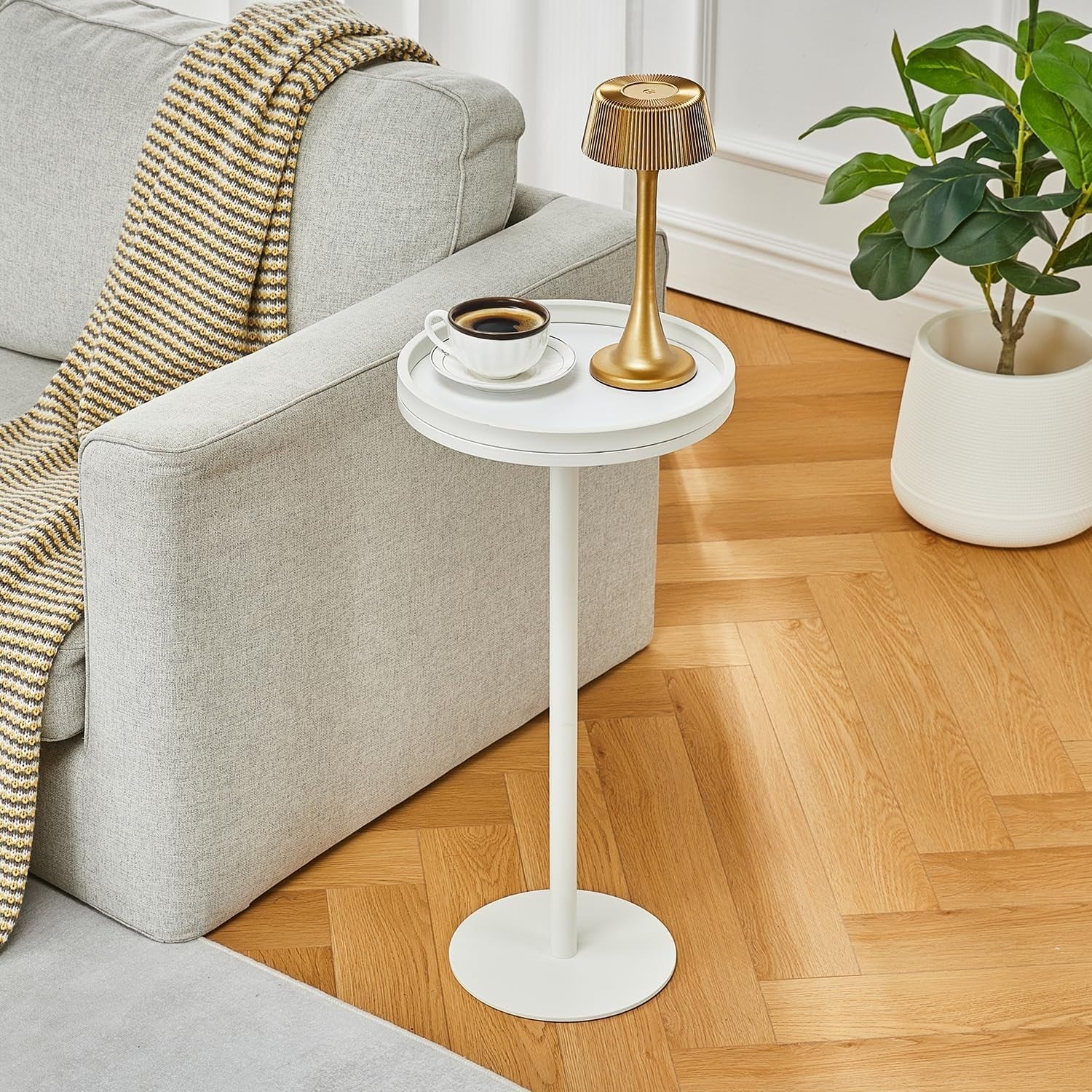 Small Round Coffee Table – 30x30x63cm Side Table for Living Room (White)