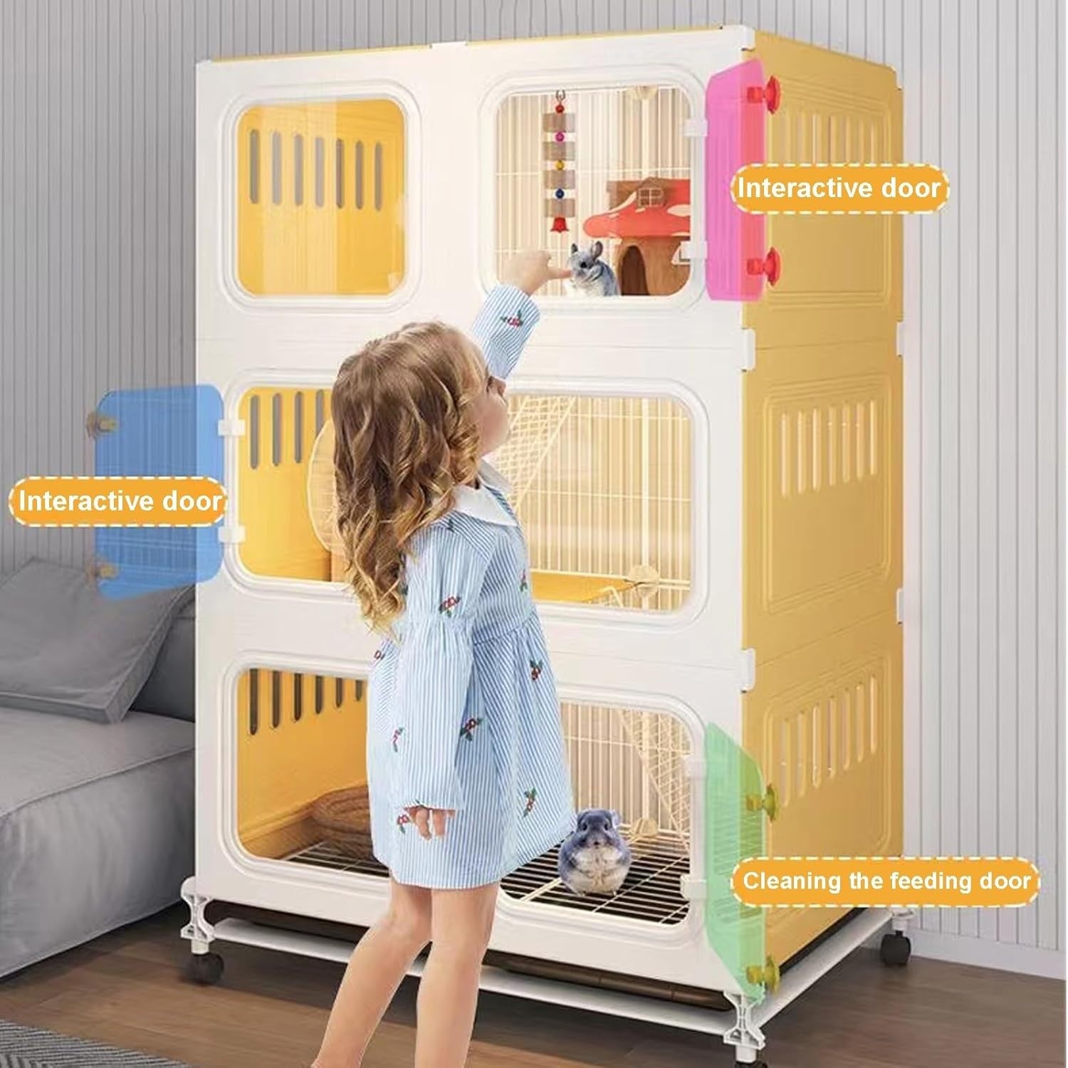Closed Rabbit Cage Indoor with Wheels Pull Out Tray Clear Panels Large