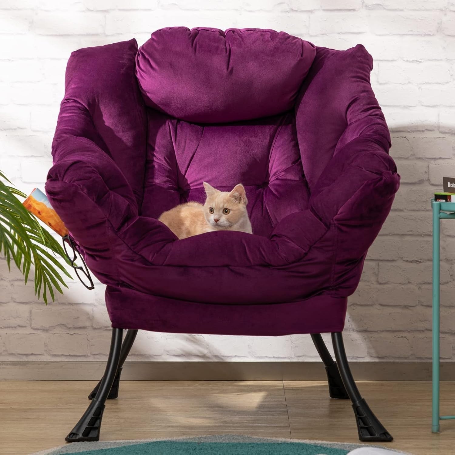 Luxury Velvet Accent Armchair Small Living Room Comfy Lounge Chair Purple