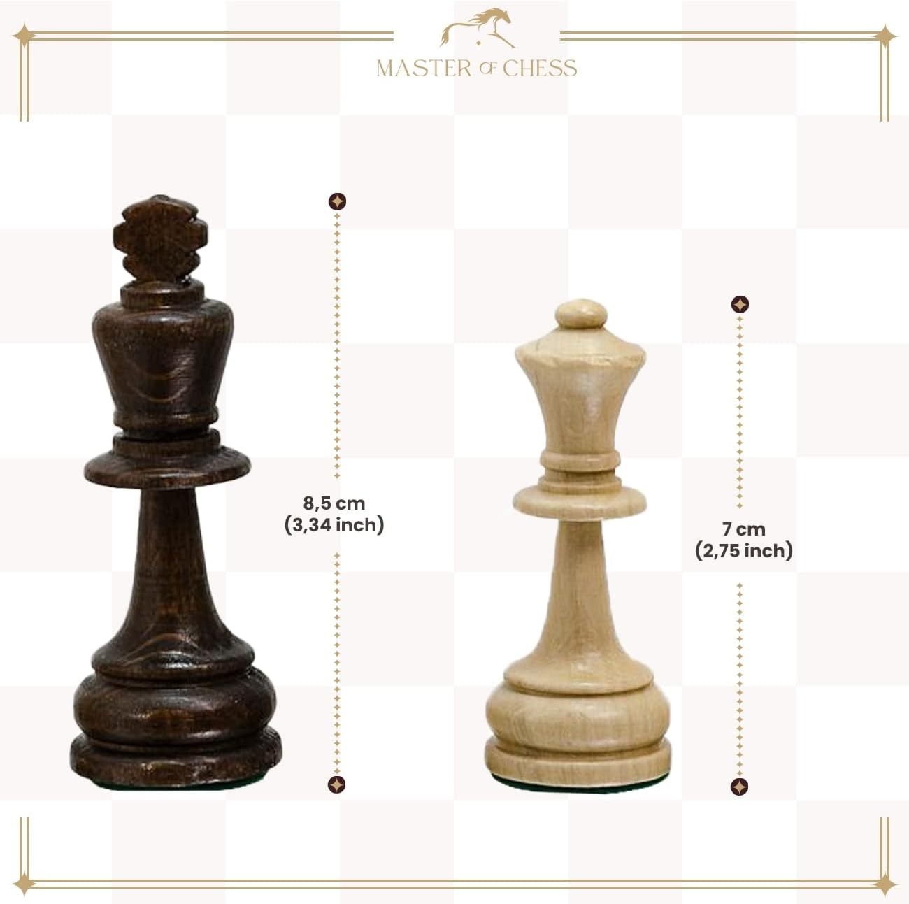 Staunton Tournament Wooden Chess Pieces Set | Handcrafted Weighted 85mm King