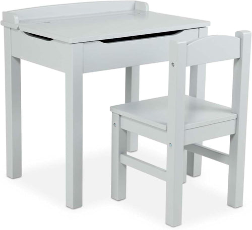 Kids Lift-Top Desk & Chair Set, Grey Wood, Compact 46x16.5x65cm