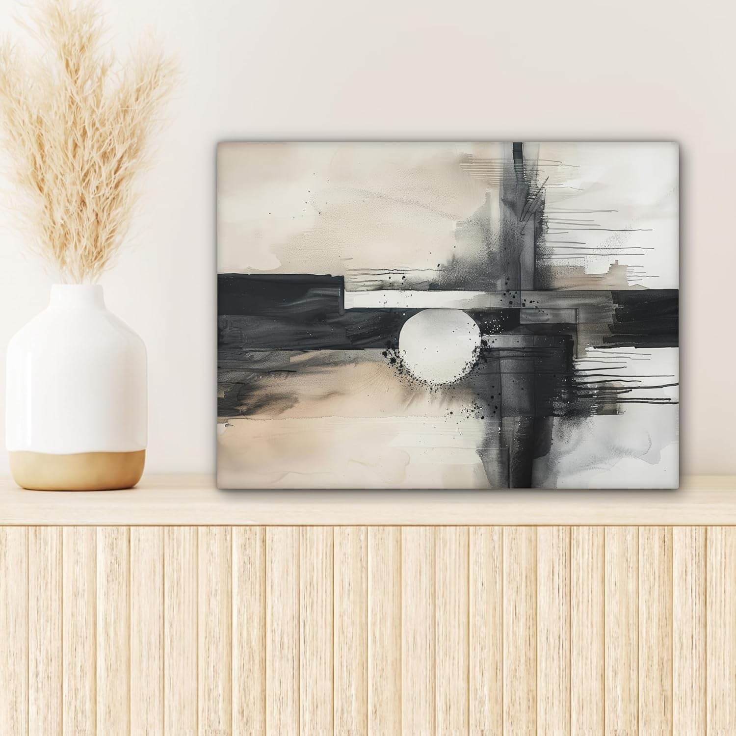 Grey White Abstract Canvas Wall Art 40x30cm Modern Framed Print