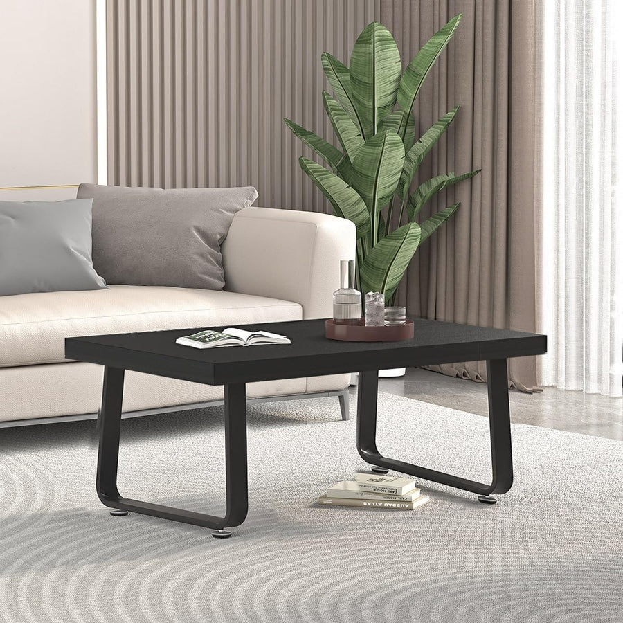 Modern Black Wood & Metal Coffee Table 100x60x46.5cm Industrial Farmhouse