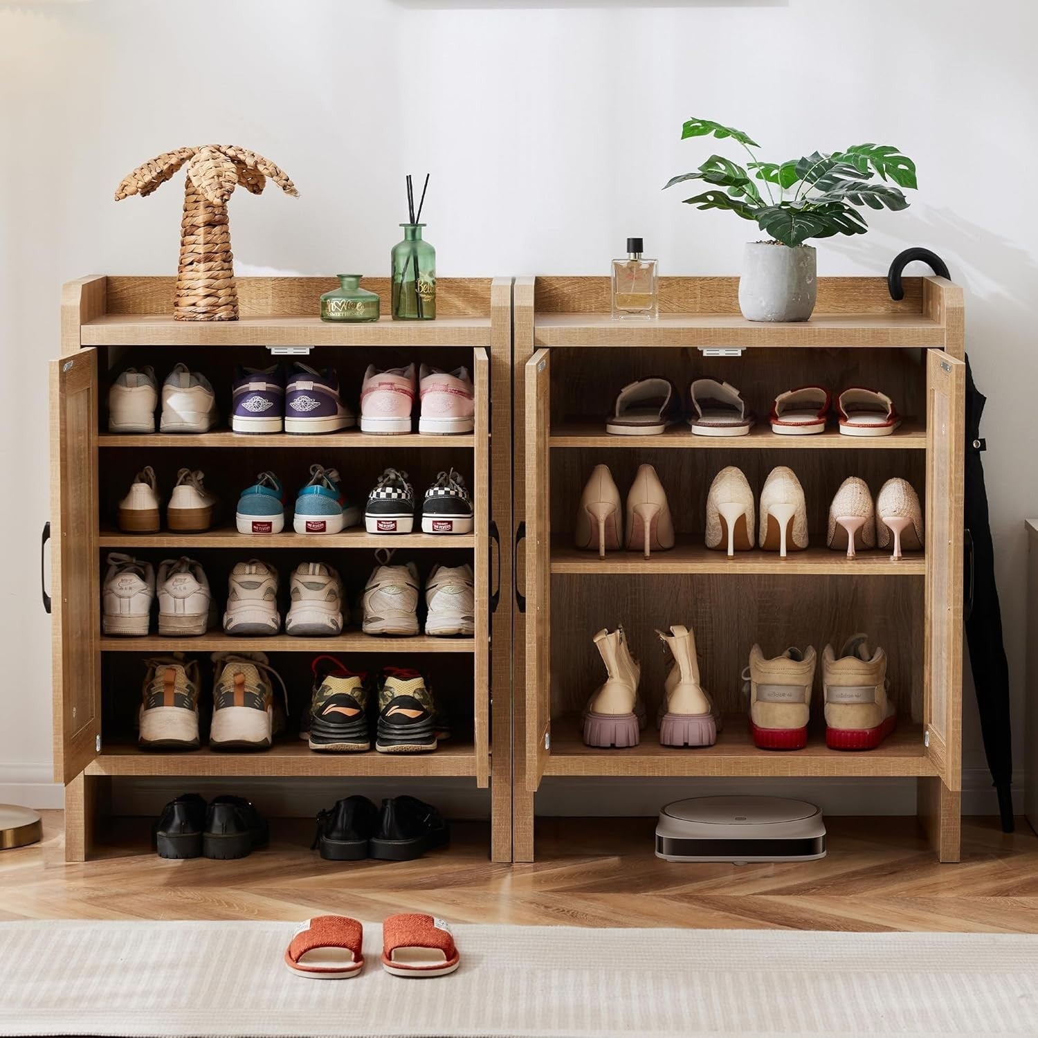 5-Layer Rattan Shoe Cabinet Adjustable Shelves Sturdy Storage 68x38x88cm
