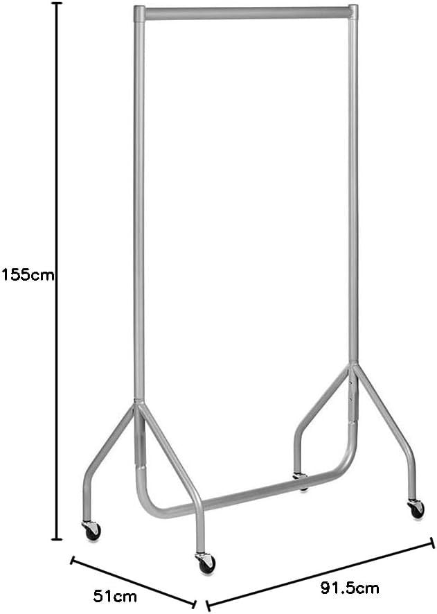 Heavy Duty Clothes Rail 3ft Steel Silver, 100kg Load, Free Standing with Wheels