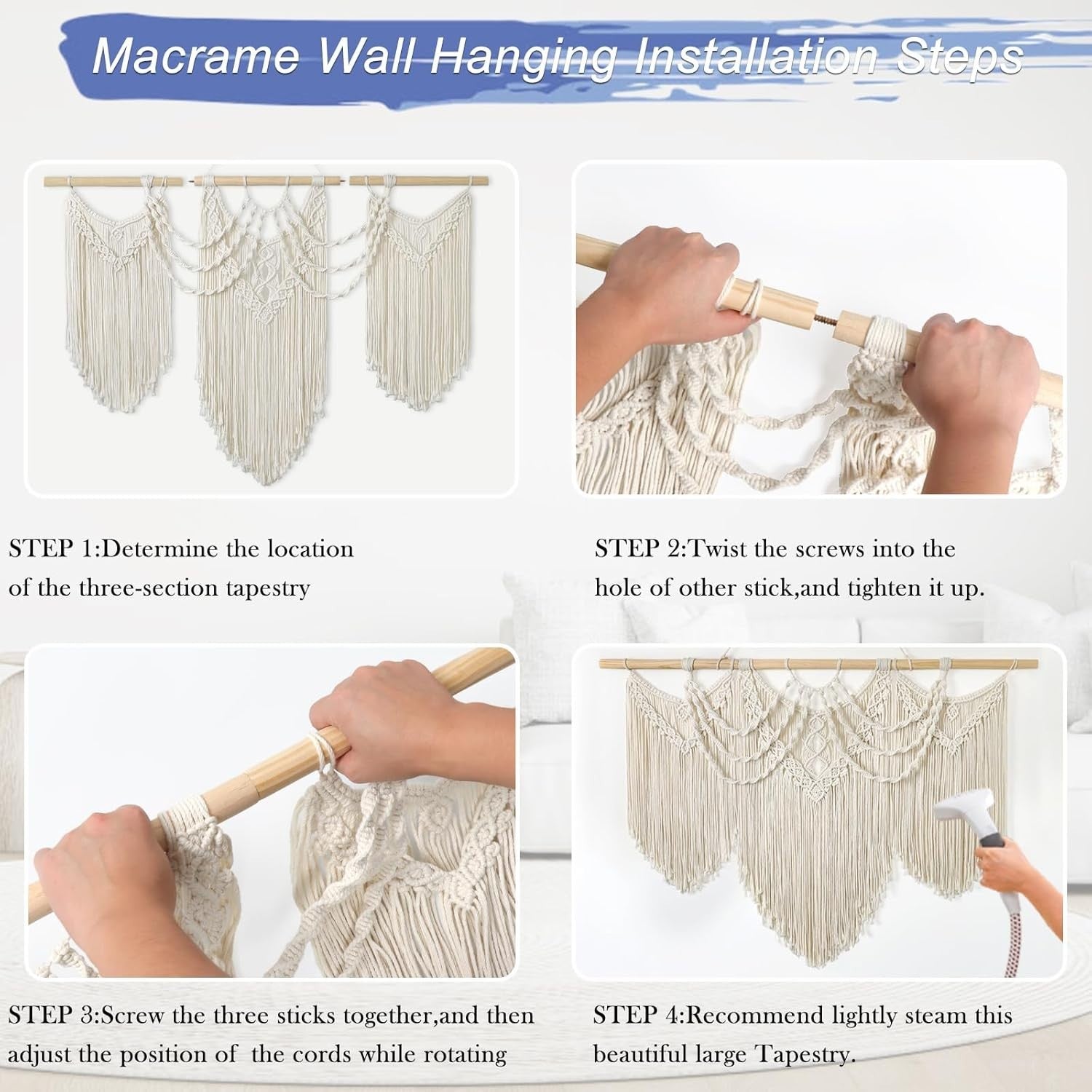 Large Macrame Wall Hanging Boho Tassel Handmade Wall Decor Beige
