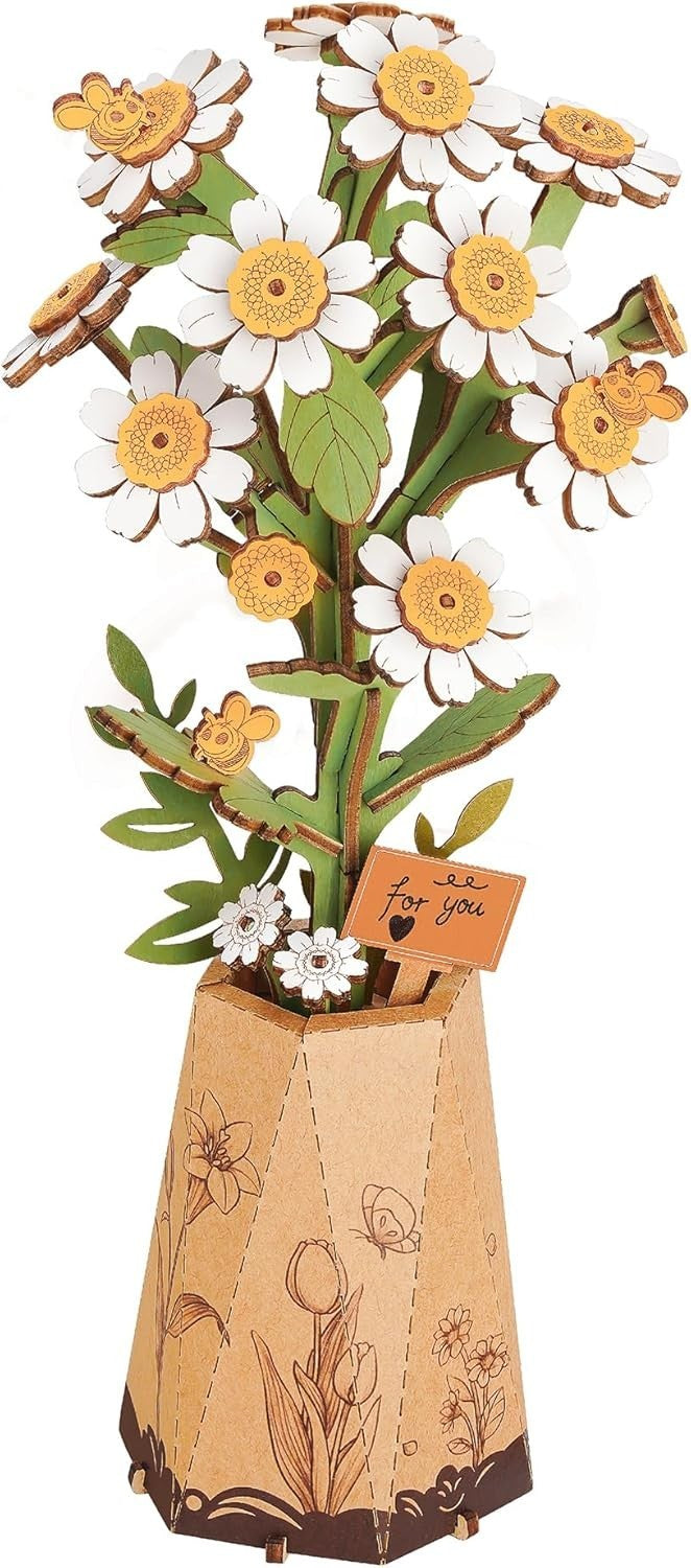 3D Wooden Chamomile Flower Puzzle Kit – DIY Craft Gift & Decor
