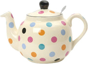 Ceramic Teapot with Infuser 600ml Polka Dot Tea Pot 2 Cup Ivory