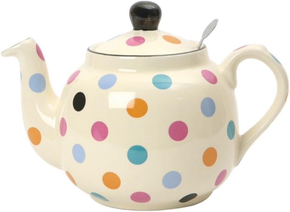 Ceramic Teapot with Infuser 600ml Polka Dot Tea Pot 2 Cup Ivory