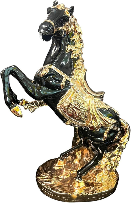Luxury Black Gold Porcelain Horse Ornament 44cm • Art Deco Figurine Home Decor