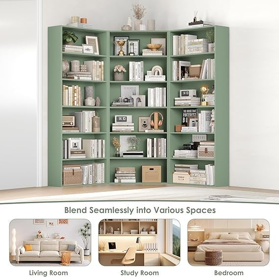 Tall 6-Tier Bookshelf Green Freestanding Storage Unit Open Display Shelf 60x23.5