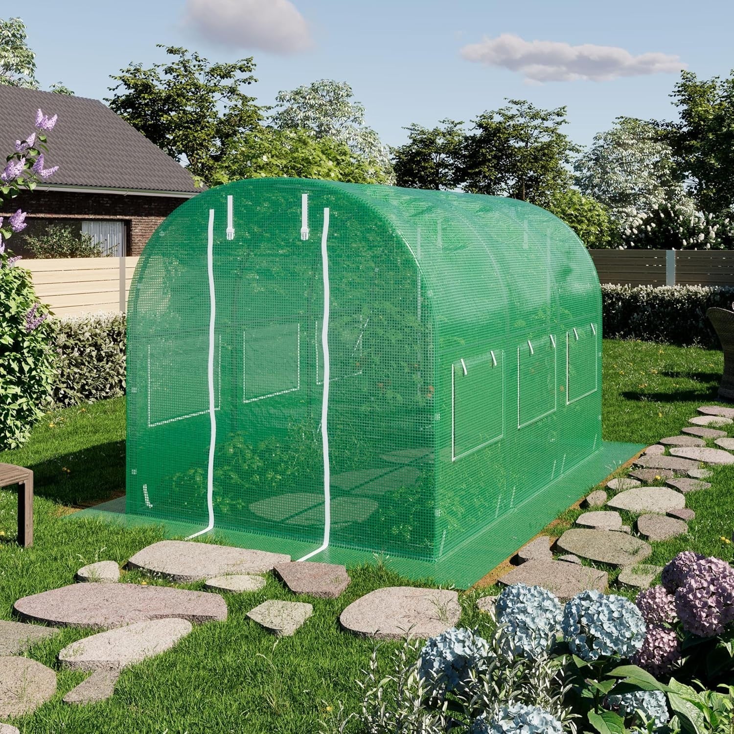 Durable Green Polytunnel Greenhouse 2x3m UV Resistant PE Cover with Windows