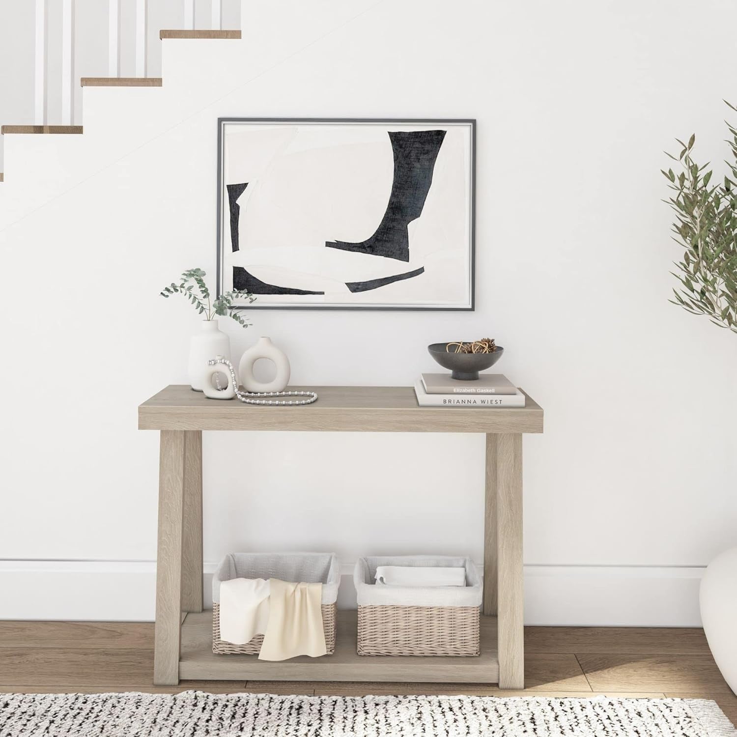 Solid Wood Console Table with Shelf – Slim Entryway Hallway Storage Unit