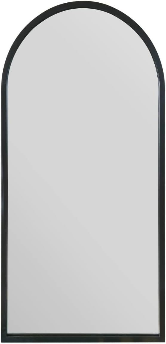 Modern Black Metal Framed Arched Wall Mirror 120x60cm Stylish