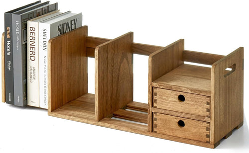 Expandable Wooden Desktop Bookshelf with Drawers – Adjustable Organiser