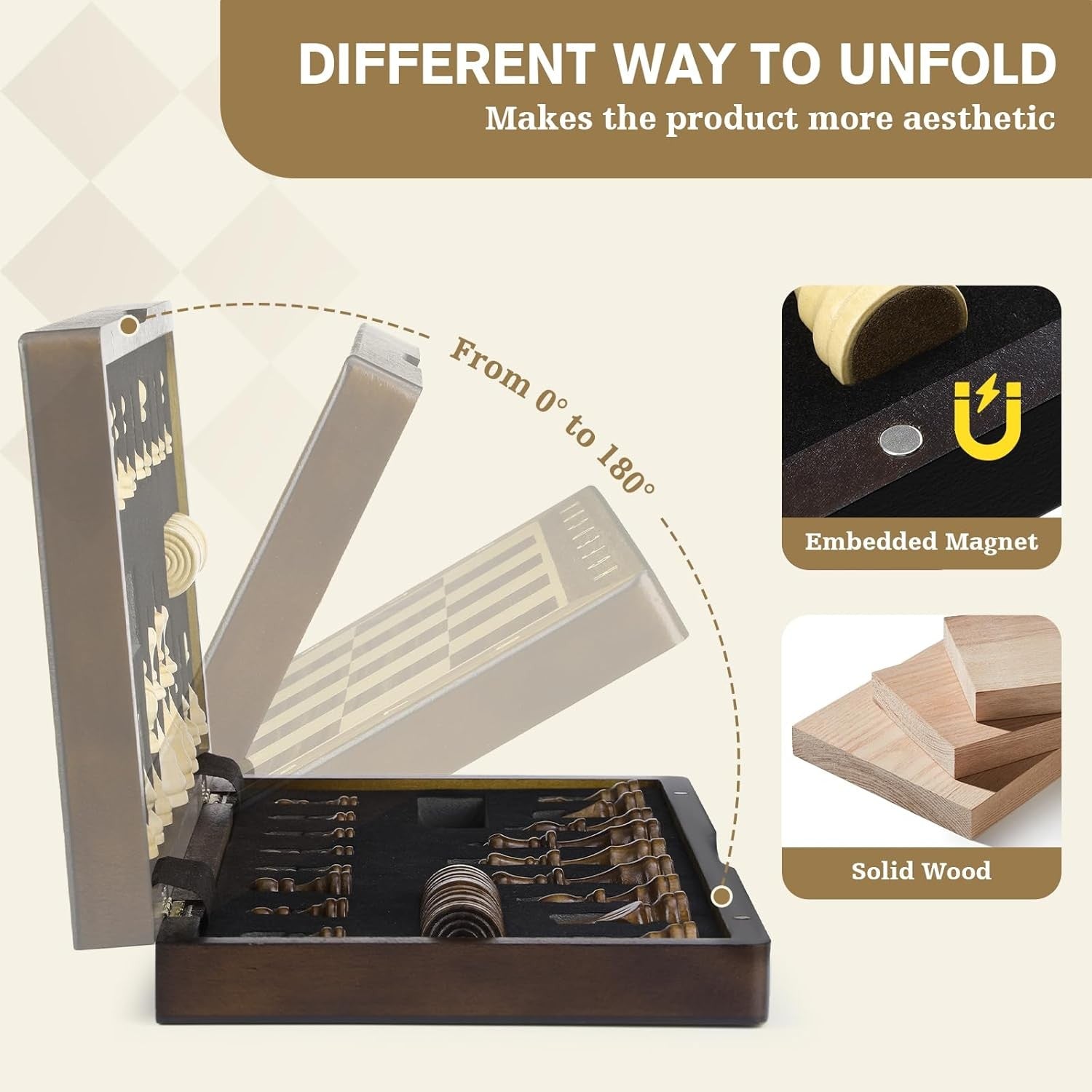 Luxury Magnetic Chess & Draughts Set 15" Foldable Walnut Board w/ Extra Queens