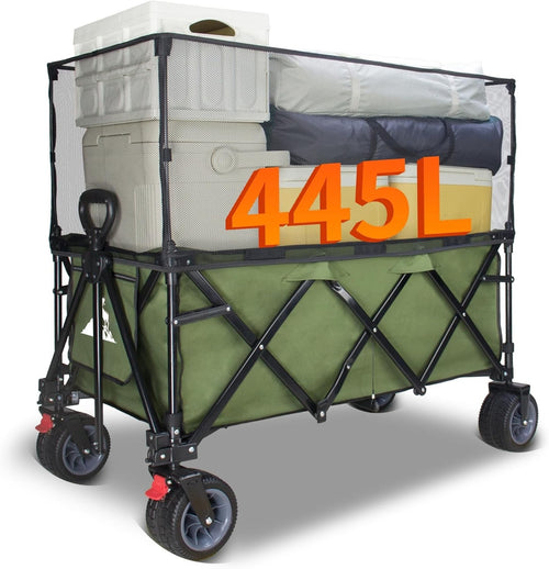 445L Extra Large Folding Wagon Heavy Duty All-Terrain Cart w/ Brakes Green