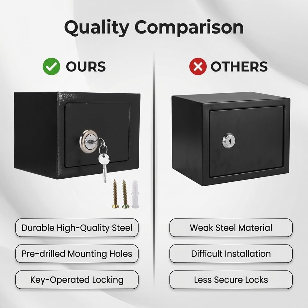 Small Steel Safe Box Key Lock Security Cash Jewelry Document Storage