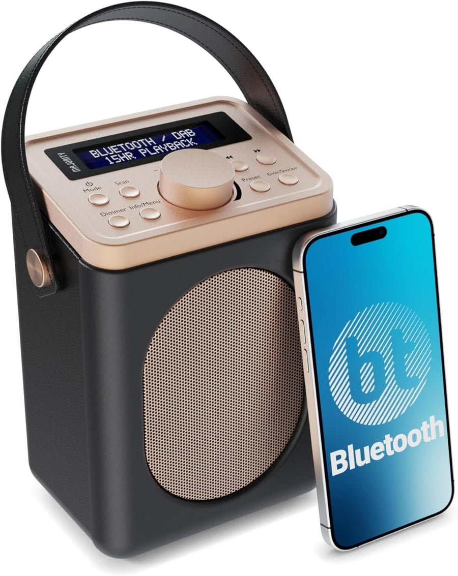 Portable DAB+ FM Radio Bluetooth | 15H Battery | Dual Alarm Black