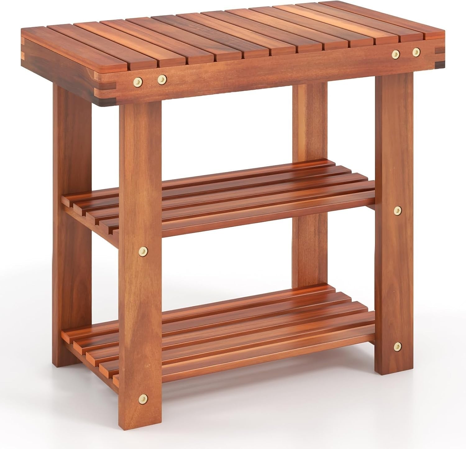 3-Tier Acacia Wood Shoe Rack Bench – Hallway Entryway Storage Seat